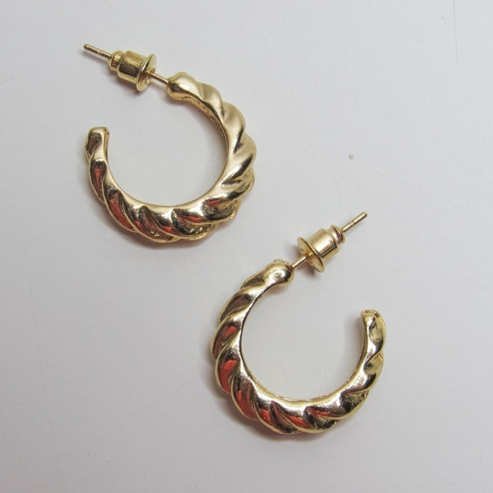 Gold Textured .5” Hoop Earrings, Twirled, Minimalist, Modern Fashion Hoops